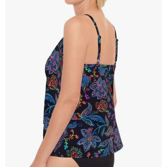 Swim Solutions Women's High-Neck Underwire Tankini Top Black Floral 24W NWT - Picture 2 of 3